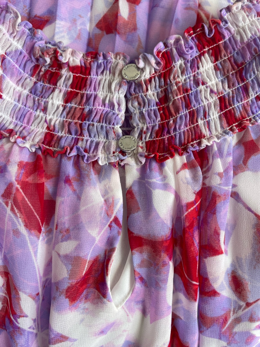 Calvin Klein Lavender Floral Pleated Midi Dress with Red Accents Size 10/12 NWOT - Picture 12 of 14